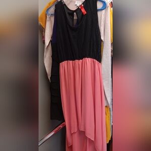 Elegant Black and Pink High Low Dress